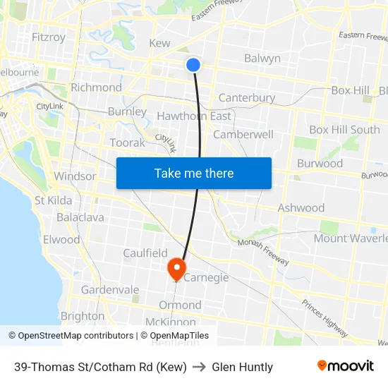 Thomas St/Cotham Rd #39 to Glen Huntly map