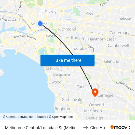 Melbourne Central/Lonsdale St to Glen Huntly map