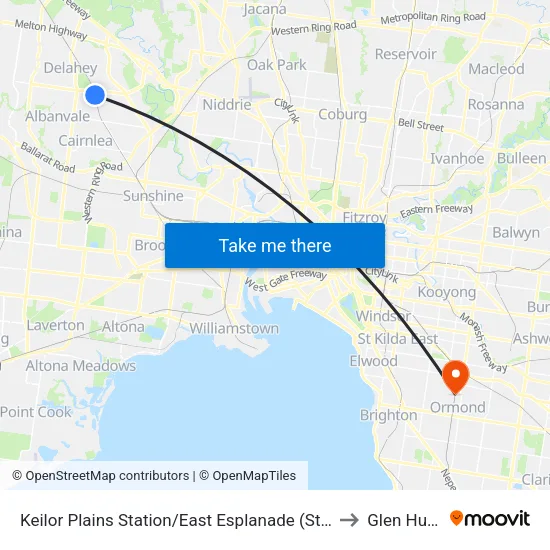 Keilor Plains Station/East Esplanade to Glen Huntly map