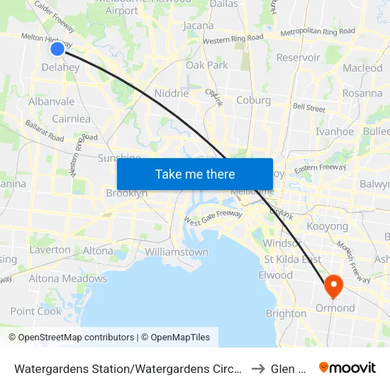 Watergardens Station/Watergardens Circuit Rd to Glen Huntly map