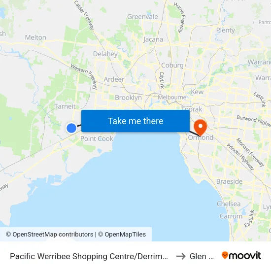 Pacific Werribee Shopping Centre/Derrimut Rd to Glen Huntly map