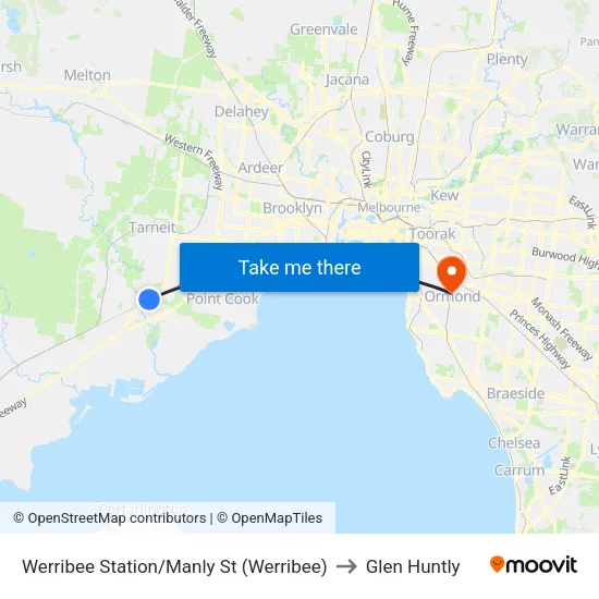 Werribee Station/Manly St to Glen Huntly map