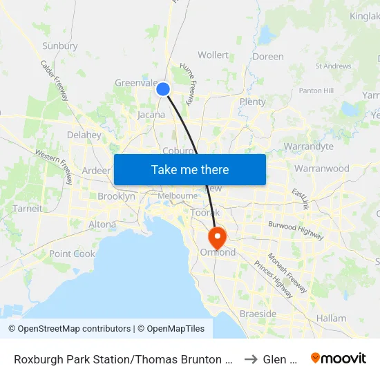 Roxburgh Park Station/Thomas Brunton Pde to Glen Huntly map