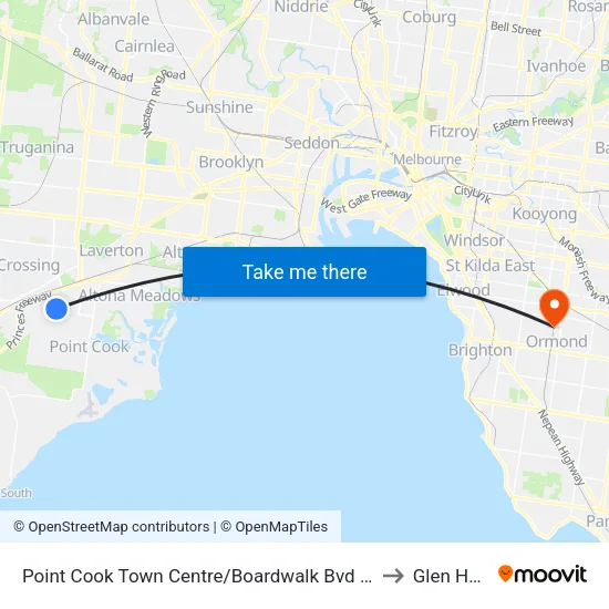 Point Cook Shopping Centre/Boardwalk Bvd to Glen Huntly map