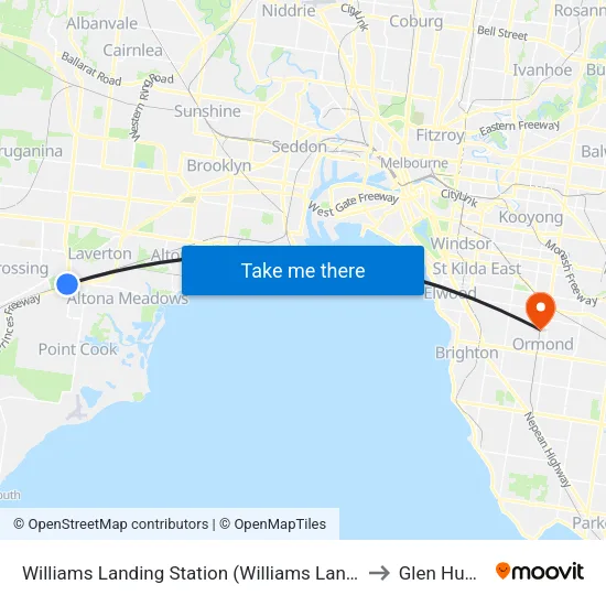 Williams Landing Station to Glen Huntly map