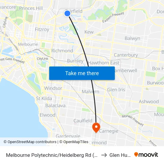 Melbourne Polytechnic/Heidelberg Rd to Glen Huntly map