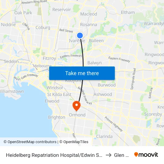 Heidelberg Repatriation Hospital/Edwin St to Glen Huntly map