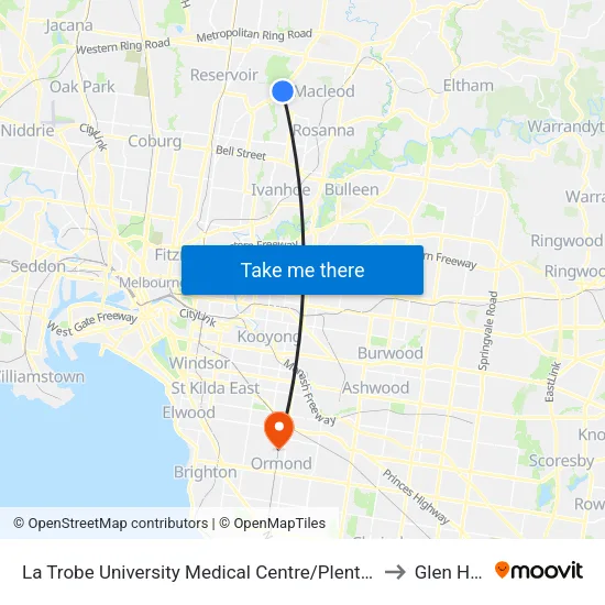 La Trobe University Medical Centre/Plenty Rd to Glen Huntly map