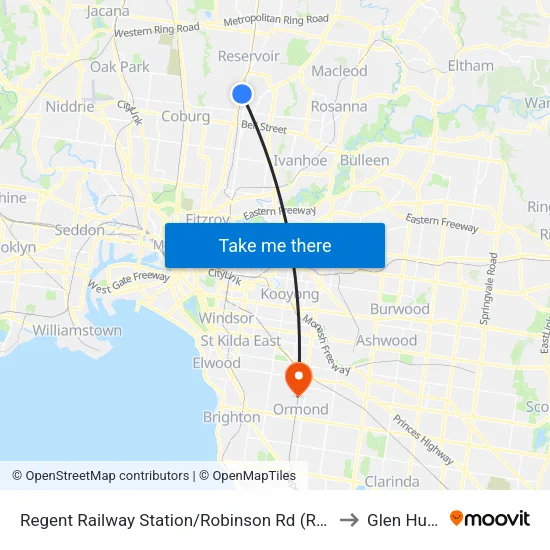 Regent Station/Robinson Rd to Glen Huntly map