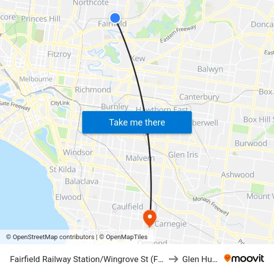 Fairfield Station/Wingrove St to Glen Huntly map