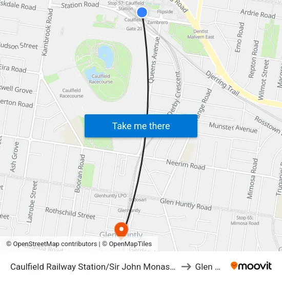 Caulfield Railway Station/Sir John Monash Dr to Glen Huntly map