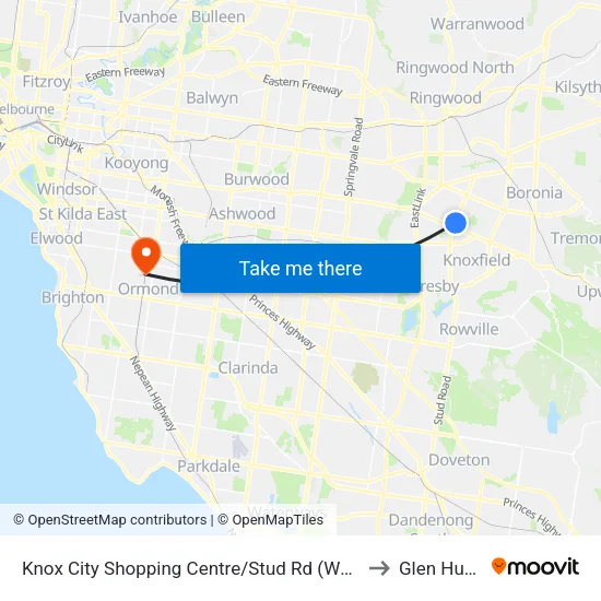 Knox City Shopping Centre/Stud Rd to Glen Huntly map