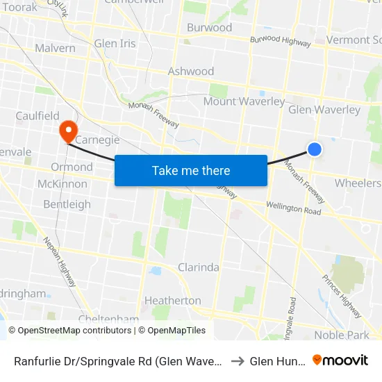 Ranfurlie Dr/Springvale Rd to Glen Huntly map