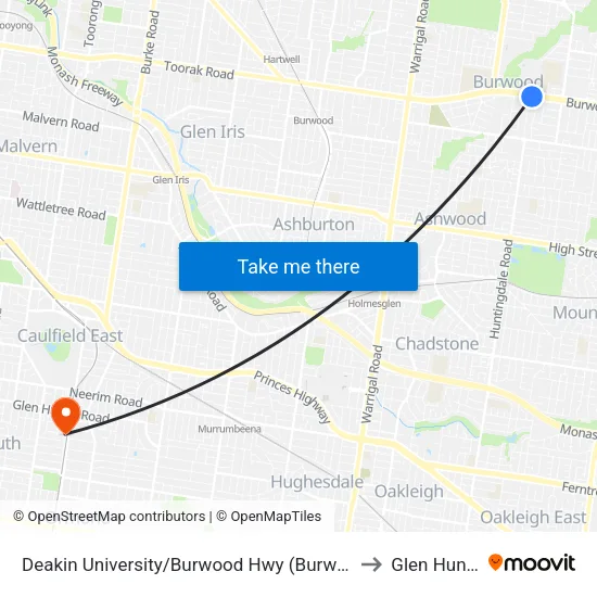 Deakin University/Burwood Hwy to Glen Huntly map