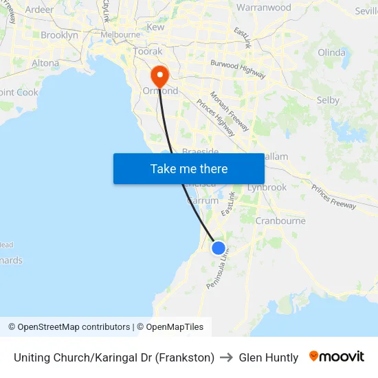 Uniting Church/Karingal Dr to Glen Huntly map
