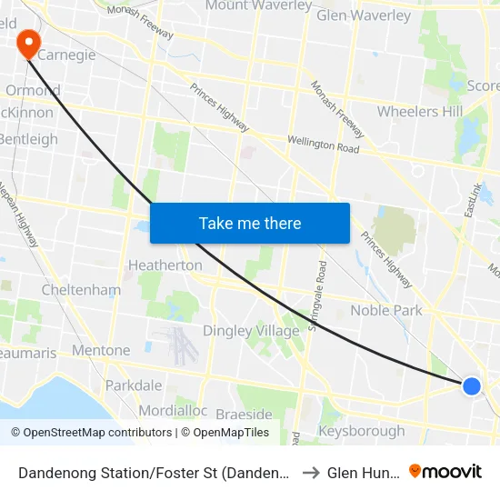 Dandenong Station/Foster St to Glen Huntly map
