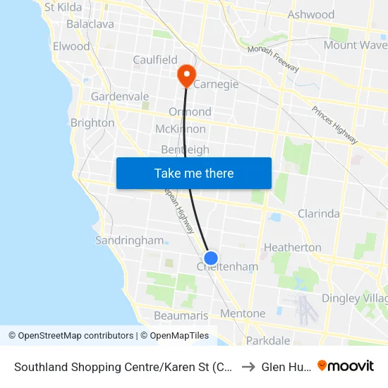Southland Shopping Centre/Karen St to Glen Huntly map