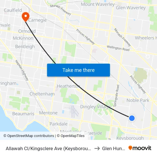 Allawah Cl/Kingsclere Ave to Glen Huntly map
