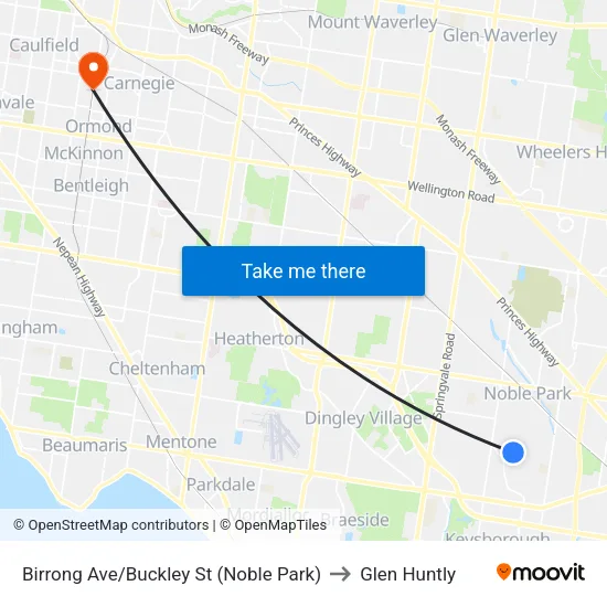 Birrong Ave/Buckley St to Glen Huntly map