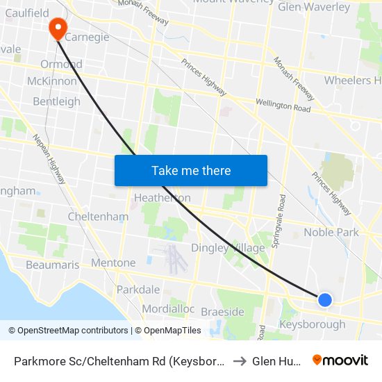 Parkmore Sc/Cheltenham Rd (Keysborough) to Glen Huntly map