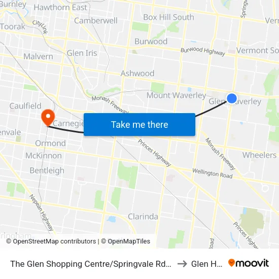 The Glen Shopping Centre/Springvale Rd to Glen Huntly map