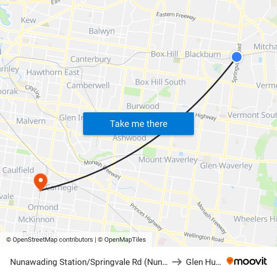 Nunawading Railway Station/Springvale Rd (Nunawading) to Glen Huntly map