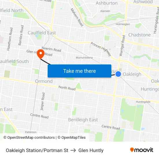 Oakleigh Station/Portman St to Glen Huntly map