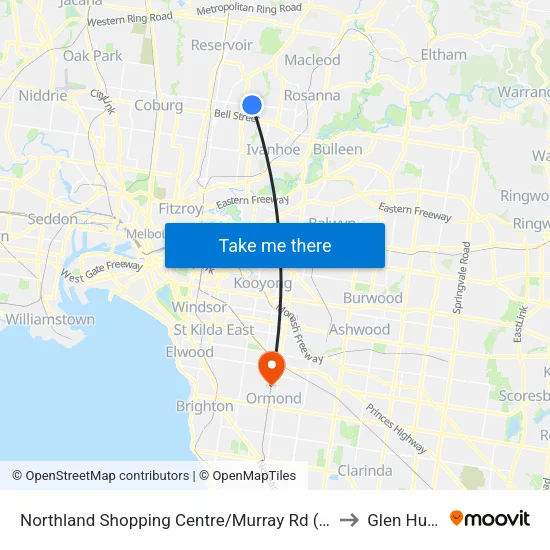 Northland Shopping Centre/Murray Rd to Glen Huntly map