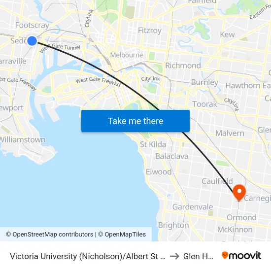 Victoria University/Albert St to Glen Huntly map