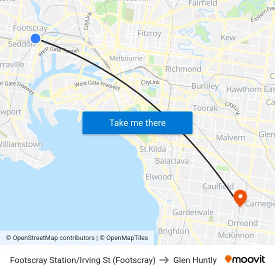 Footscray Station/Irving St to Glen Huntly map