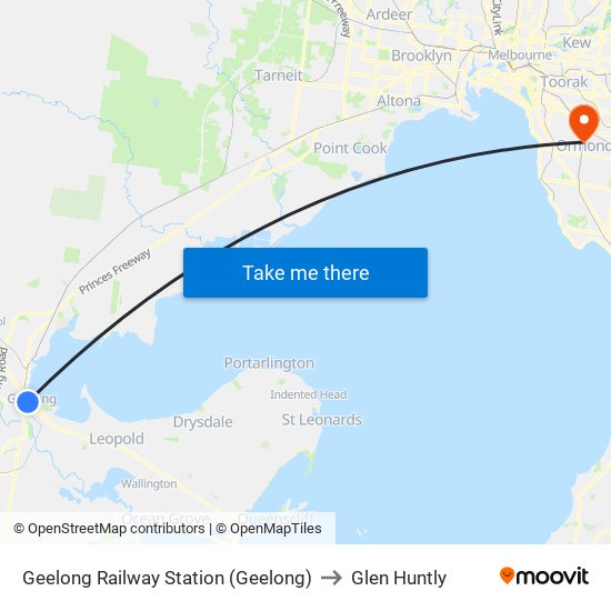Geelong Railway Station (Geelong) to Glen Huntly map