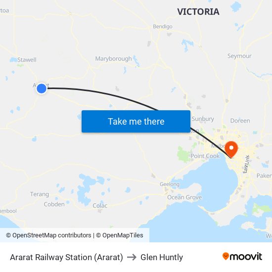 Ararat Railway Station (Ararat) to Glen Huntly map