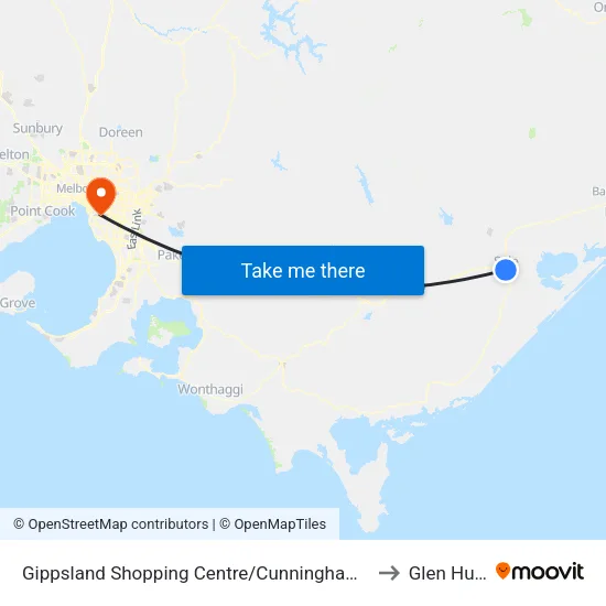 Gippsland Shopping Centre/Cunninghame St to Glen Huntly map