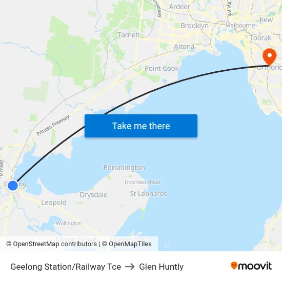 Geelong Station/Railway Tce to Glen Huntly map