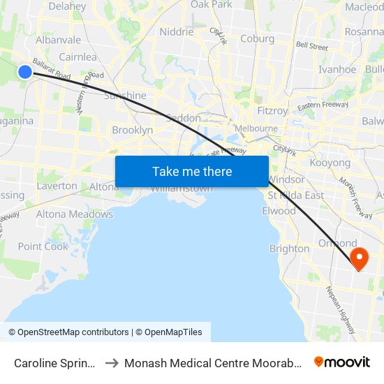 Caroline Springs to Monash Medical Centre Moorabbin map