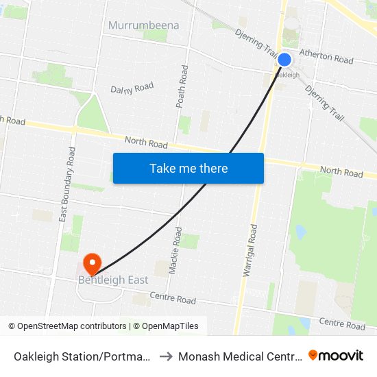 Oakleigh Station/Portman St (Oakleigh) to Monash Medical Centre Moorabbin map