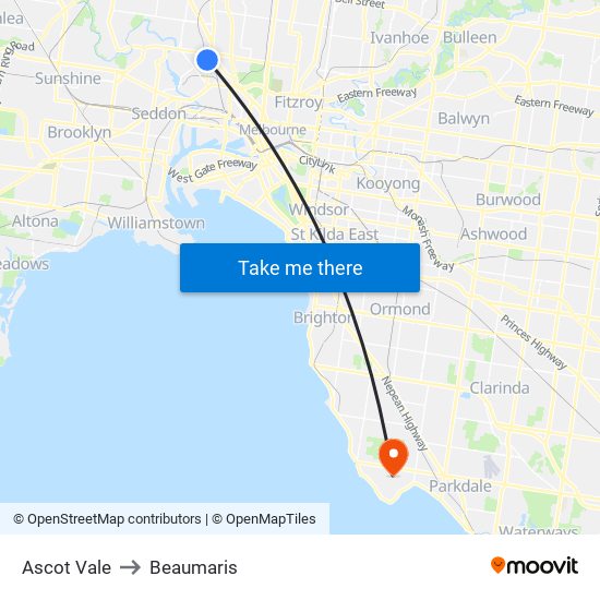 Ascot Vale to Beaumaris map