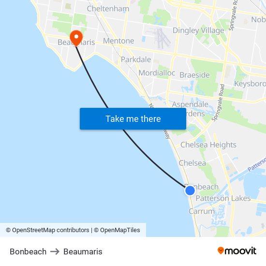 Bonbeach to Beaumaris map