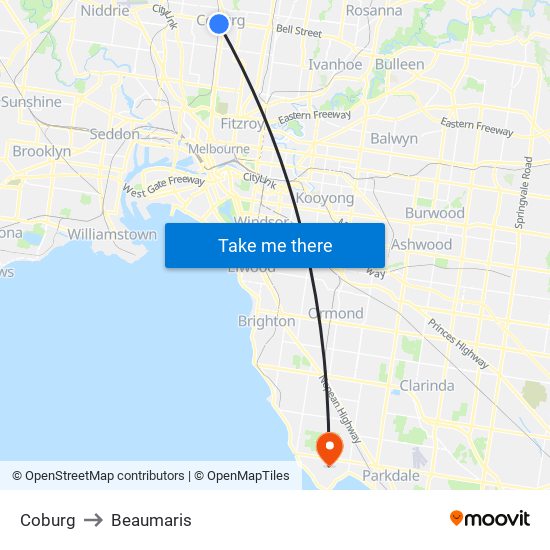 Coburg to Beaumaris map