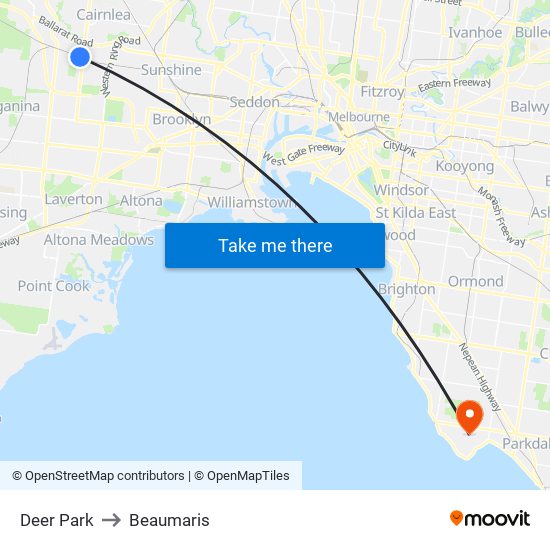Deer Park to Beaumaris map