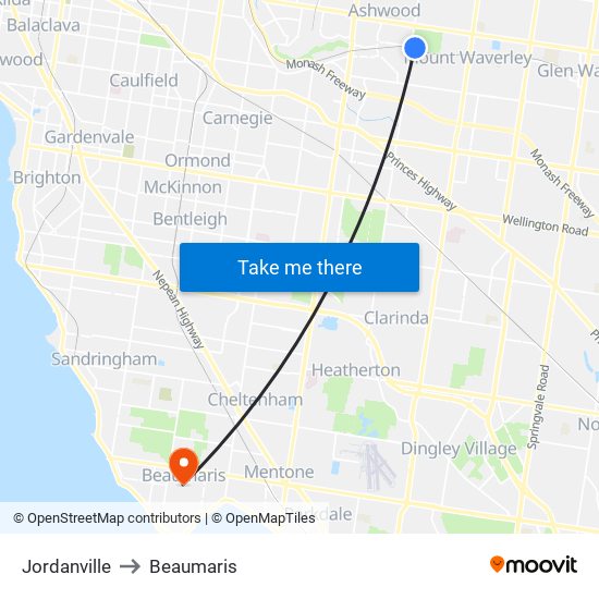 Jordanville to Beaumaris map