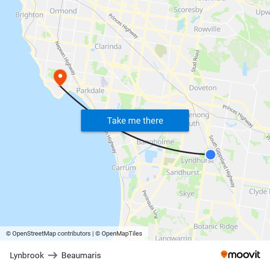 Lynbrook to Beaumaris map