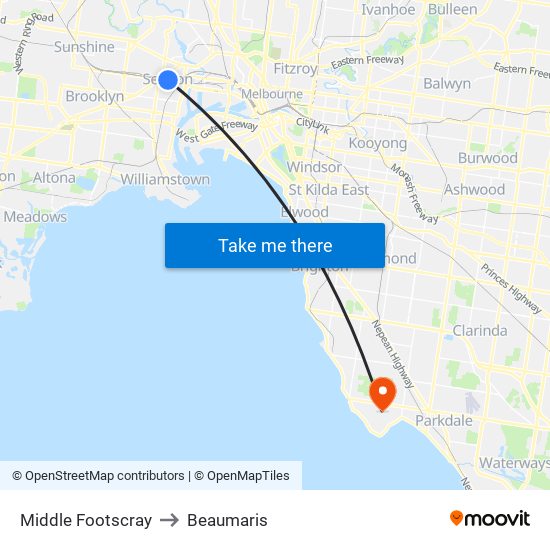 Middle Footscray to Beaumaris map