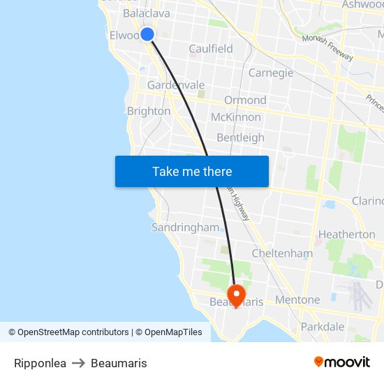 Ripponlea to Beaumaris map