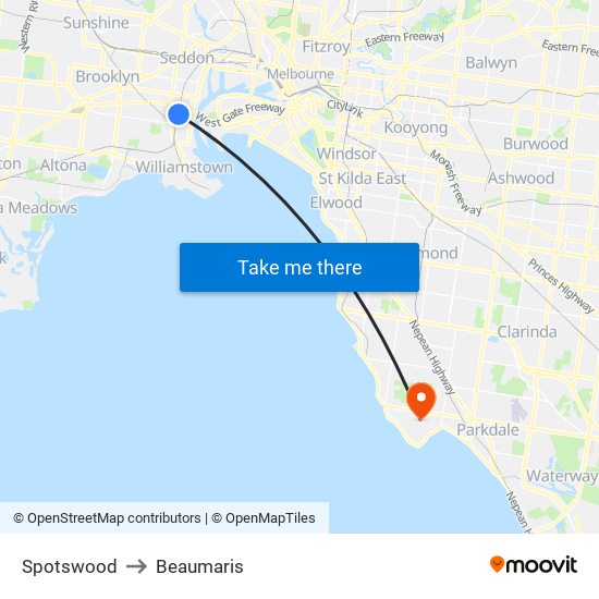 Spotswood to Beaumaris map