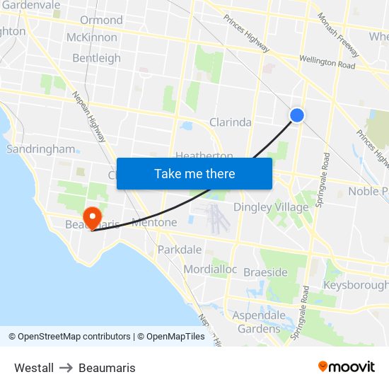 Westall to Beaumaris map