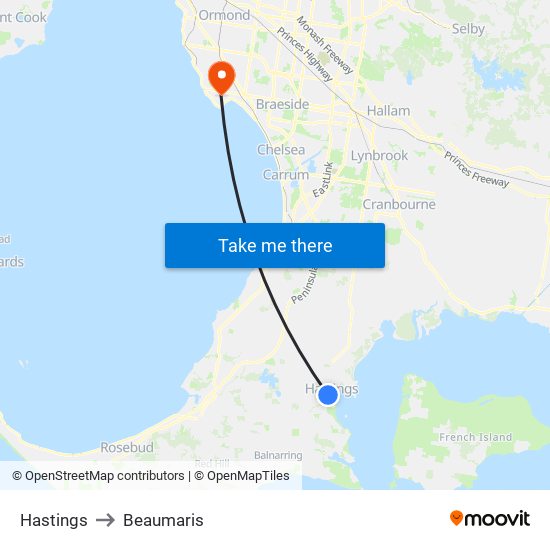 Hastings to Beaumaris map