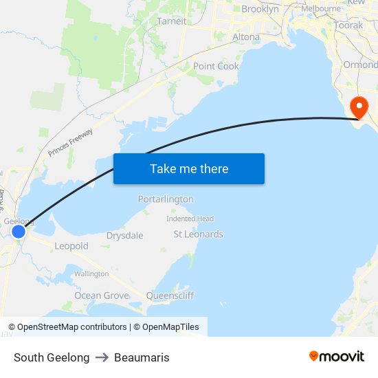 South Geelong to Beaumaris map