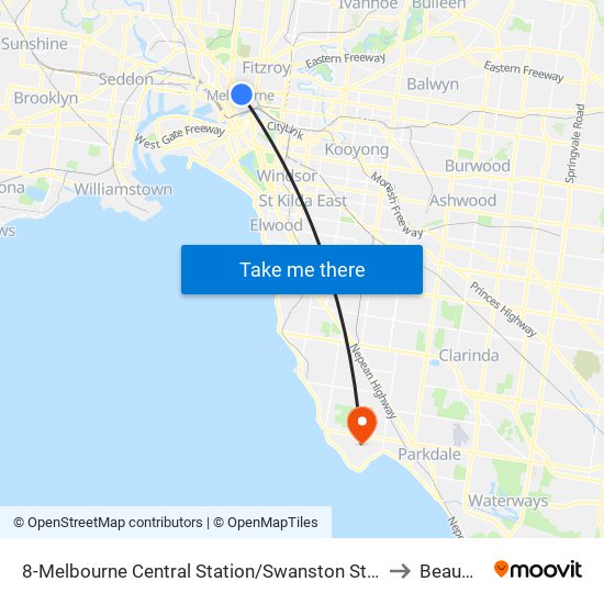 8-Melbourne Central Station/Swanston St (Melbourne City) to Beaumaris map