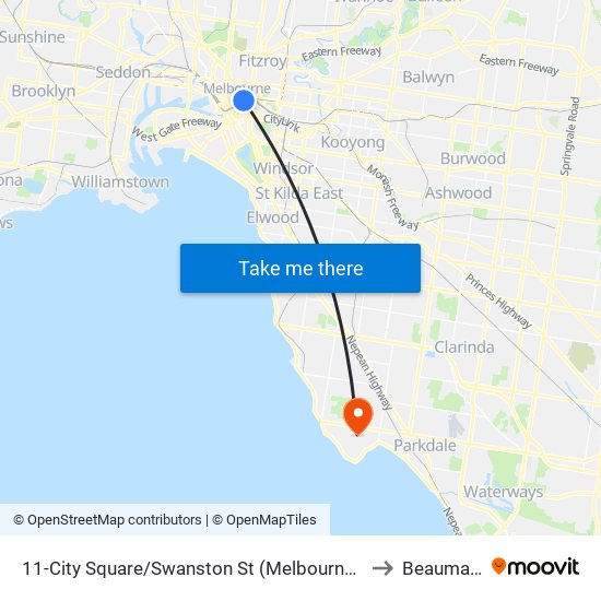 11-City Square/Swanston St (Melbourne City) to Beaumaris map